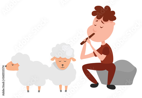 Shepard with sheeps, illustration, vector on white background