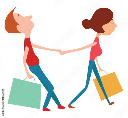 Man and woman at shopping, illustration, vector on white background