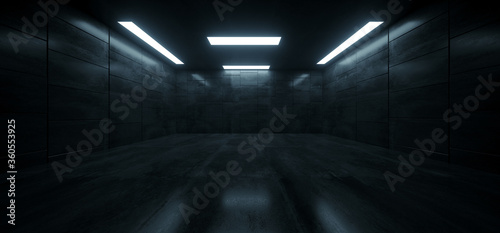 Fototapeta Naklejka Na Ścianę i Meble -  Dark Concrete Grunge Parking Underground Warehouse Reflective Glossy Garage Showroom Showcase Tunnel Corridor Sci Fi Futuristic Modern Background 3D Rendering