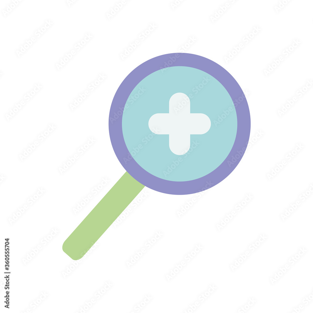 magnifying glass with medical cross icon, flat style magnifying glass with medical cross icon, flat style