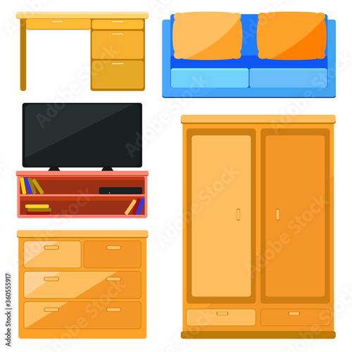 set of beige furniture on a white background, EPS 10