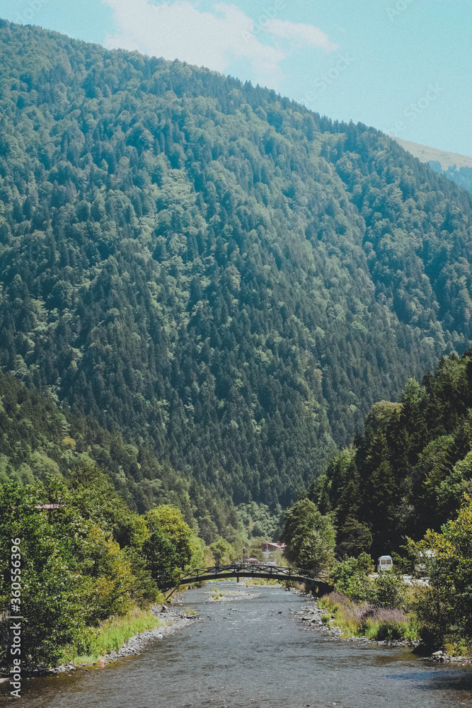 Turkey, Trabzon, Uzungol. Mosque on the lake. Lake across the mountain. National park. Nature background. Turkey, Trabzon, Uzungol. Mosque on the lake. Lake across the mountain. National park. Nature background.
