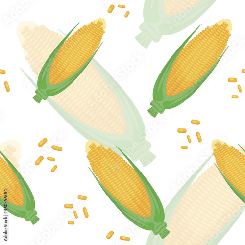 Seamless pattern with fresh ripe corn cobs. Vegetable for a healthy meal. Vector illustration for background, wallpaper, icons and wrappers.