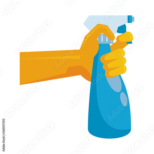 hand with splash spray bottle disinfectant icon