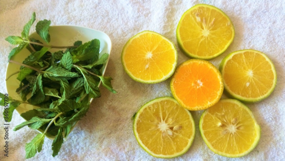 fresh citrus Melissa and oranges slice fresh citrus Melissa and oranges slice