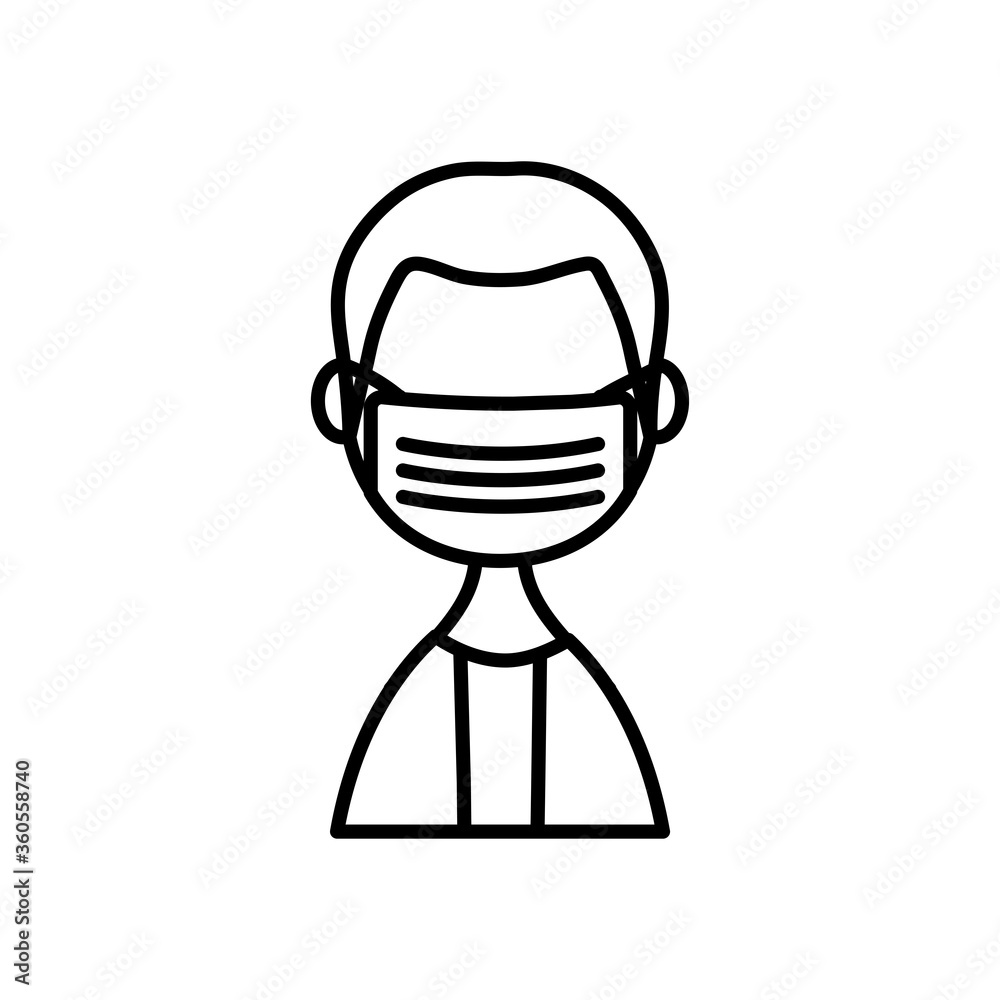 avatar man wearing medical mask icon, line style avatar man wearing medical mask icon, line style