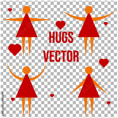 Set Illustration of women hugging and hearts. Love concept