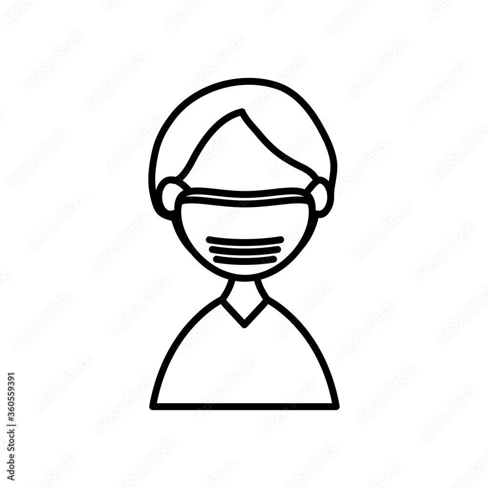 avatar boy wearing medical mask icon, line style avatar boy wearing medical mask icon, line style