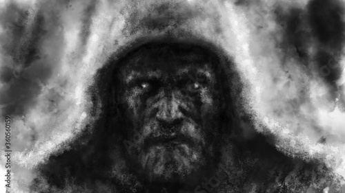 Принти на полотні The frightening face of a man in hood.