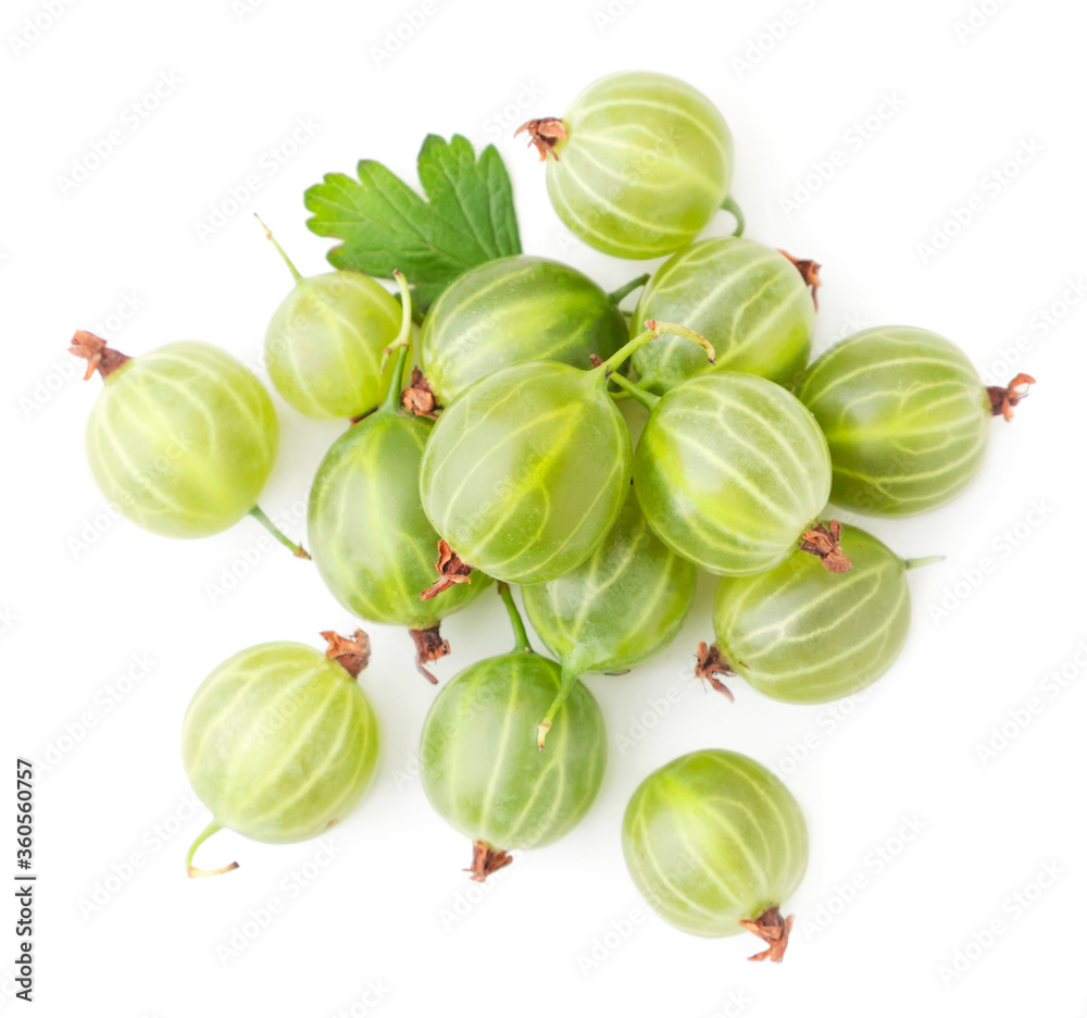 Fresh green gooseberries on a white background, isolated. The view from top Fresh green gooseberries on a white background, isolated. The view from top