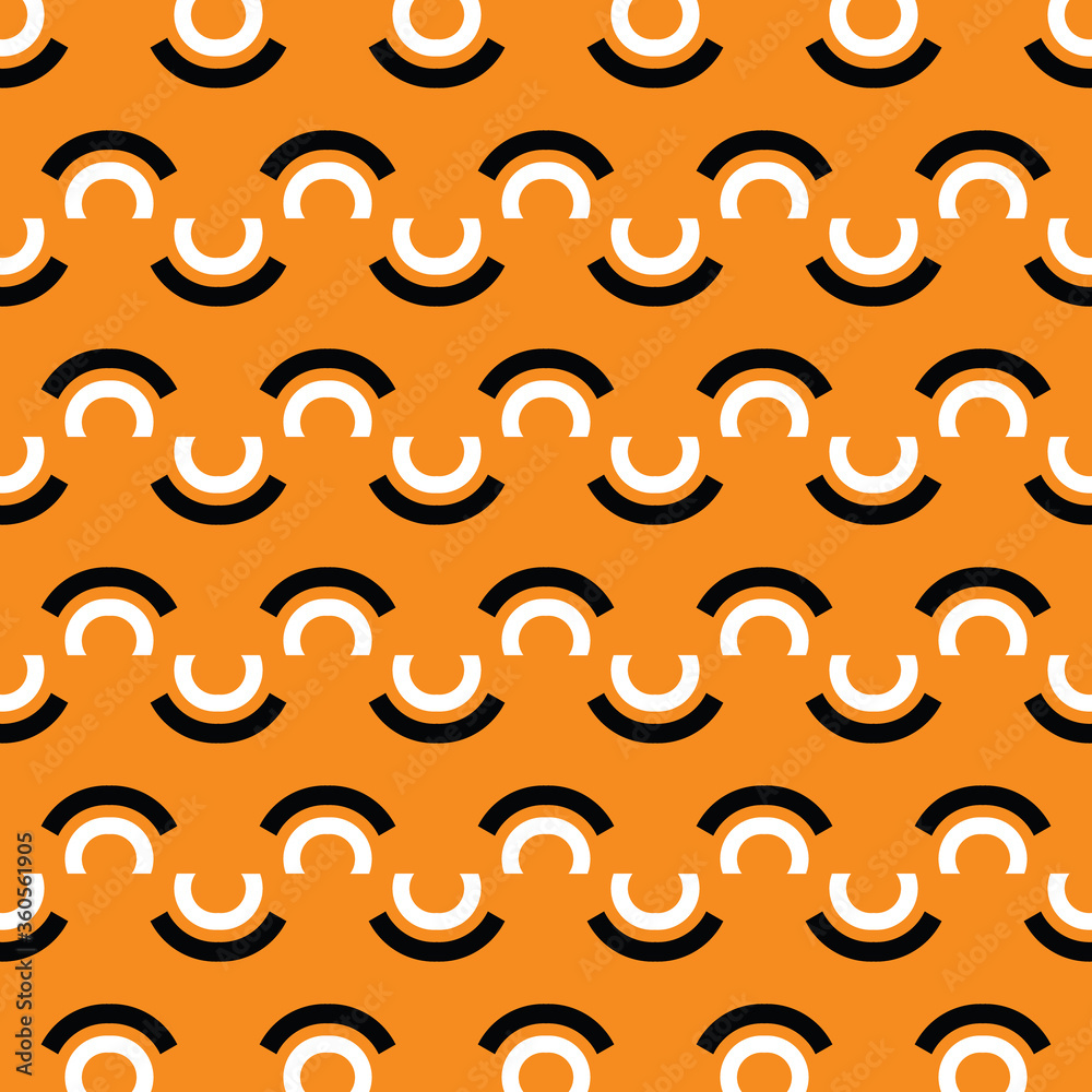 Vector seamless pattern texture background with geometric shapes, colored in orange, white, black colors. Vector seamless pattern texture background with geometric shapes, colored in orange, white, black colors.