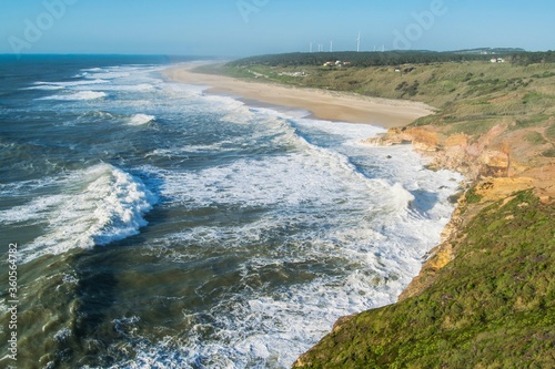 Praia do Norte, in Nazaré, Portugal. Nazaré's giant waves beach