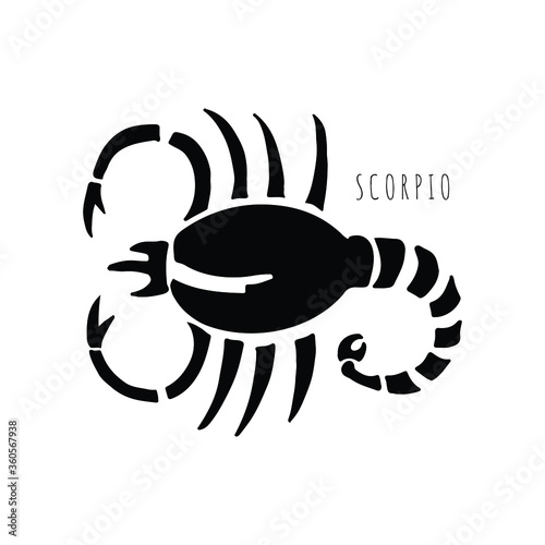 Sign of zodiac Scorpio. Hand drawn vector illustration isolated on white background. Design for apparel, postcard, card. photo