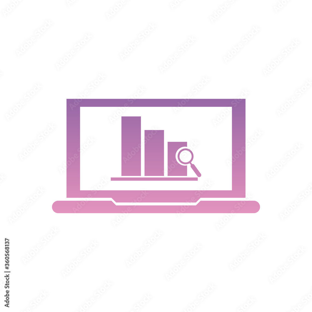 lupe with bars chart inside laptop gradient style icon vector design lupe with bars chart inside laptop gradient style icon vector design