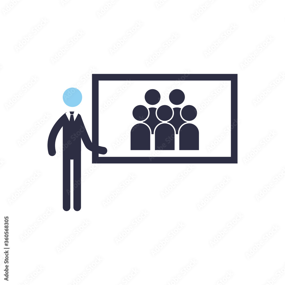 Obraz premium Businessman with screen flat style icon vector design