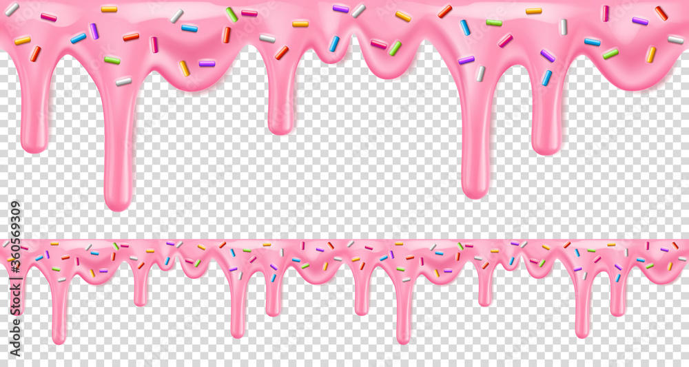 Vecteur Stock Pink dripping frosting with colorful sprinkles isolated