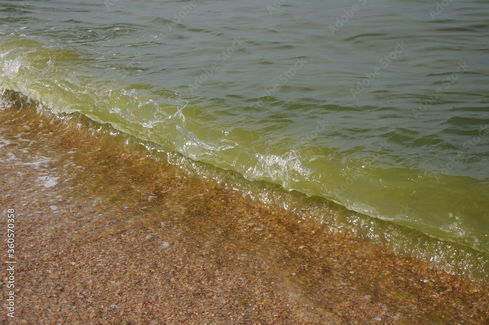 Shaft of sea green water rolling onto the sandy shore Shaft of sea green water rolling onto the sandy shore