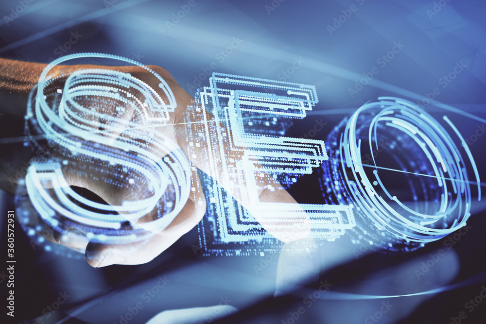 Multi exposure of man's hands holding and using a digital device and seo drawing. search optimization concept. Multi exposure of man's hands holding and using a digital device and seo drawing. search optimization concept.