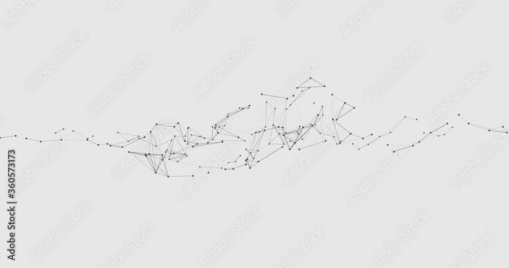 Abstract 3D illustration background motion transformation with Zen white gray dots lines on plexus pattern of future innovation technology digital business network connection