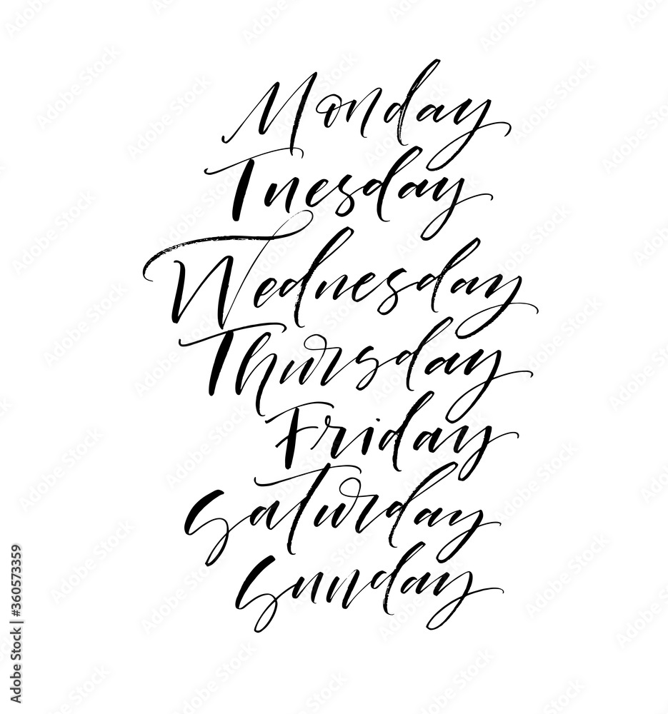 Set of days of the week. Modern vector brush calligraphy. Ink illustration with hand-drawn lettering. 