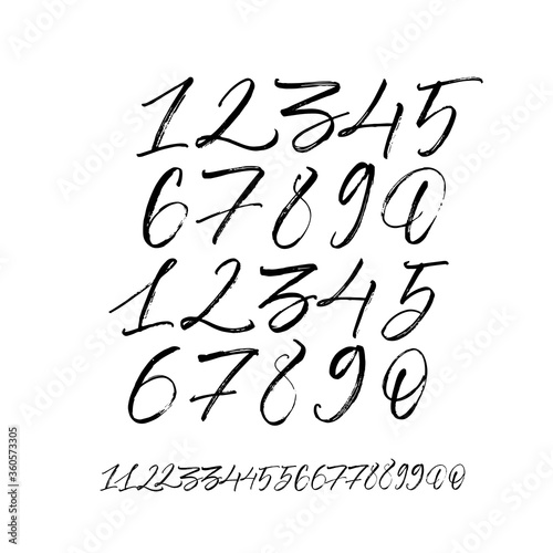 Set of vector numbers, from 1 to 0. Modern vector brush calligraphy. Ink illustration with hand-drawn lettering. 