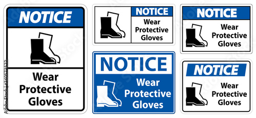 Notice Wear protective footwear sign on transparent background