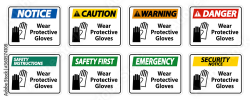 Wear protective gloves sign on white background