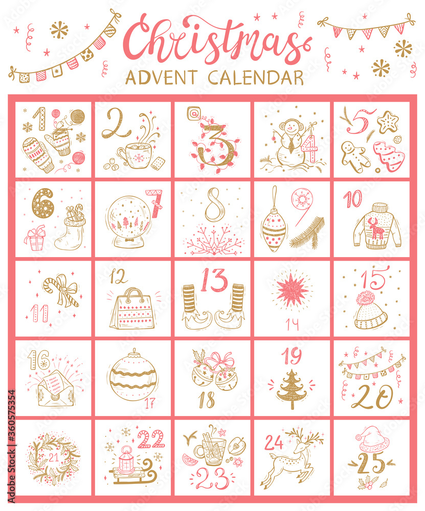 Christmas Advent Calendar. Vector Winter Holidays poster
Christmas Advent Calendar. Vector Winter Holidays poster