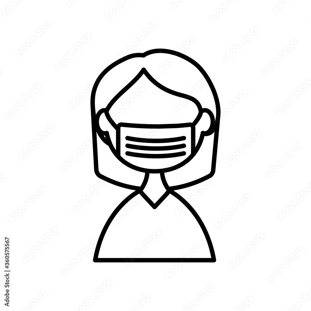 woman with medical mask icon, line style