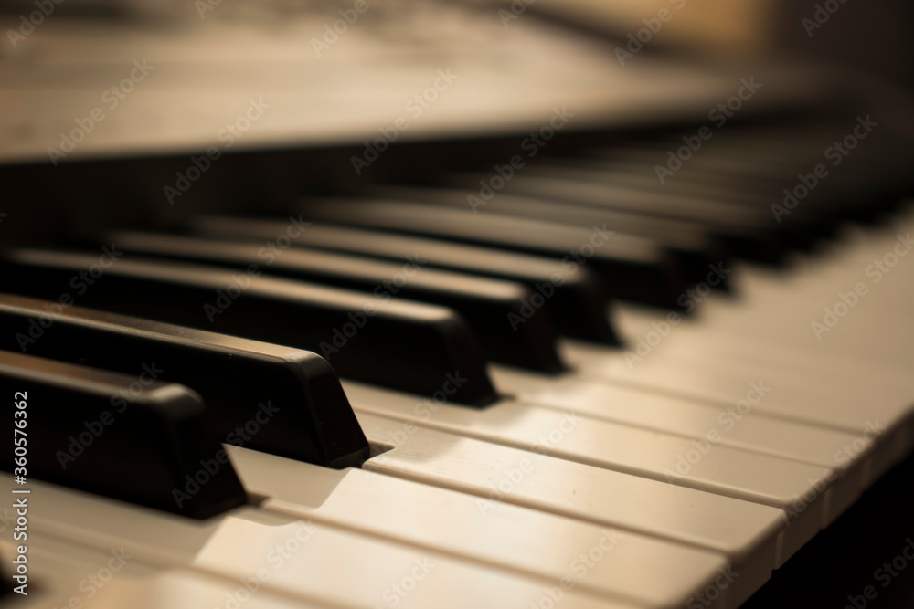 Fototapeta premium Closeup of the black and white keys of a piano.