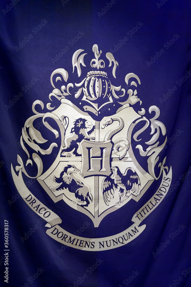 Naklejka premium MADRID, SPAIN - NOV 22, 2017: Hogwart's Symbol, Wizarding world of Harry Poter experience in Madrid, Spain