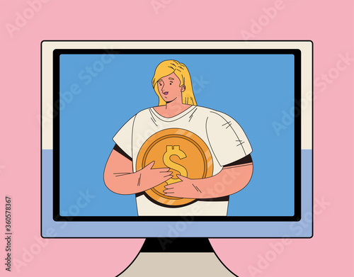 young woman with financial business icons