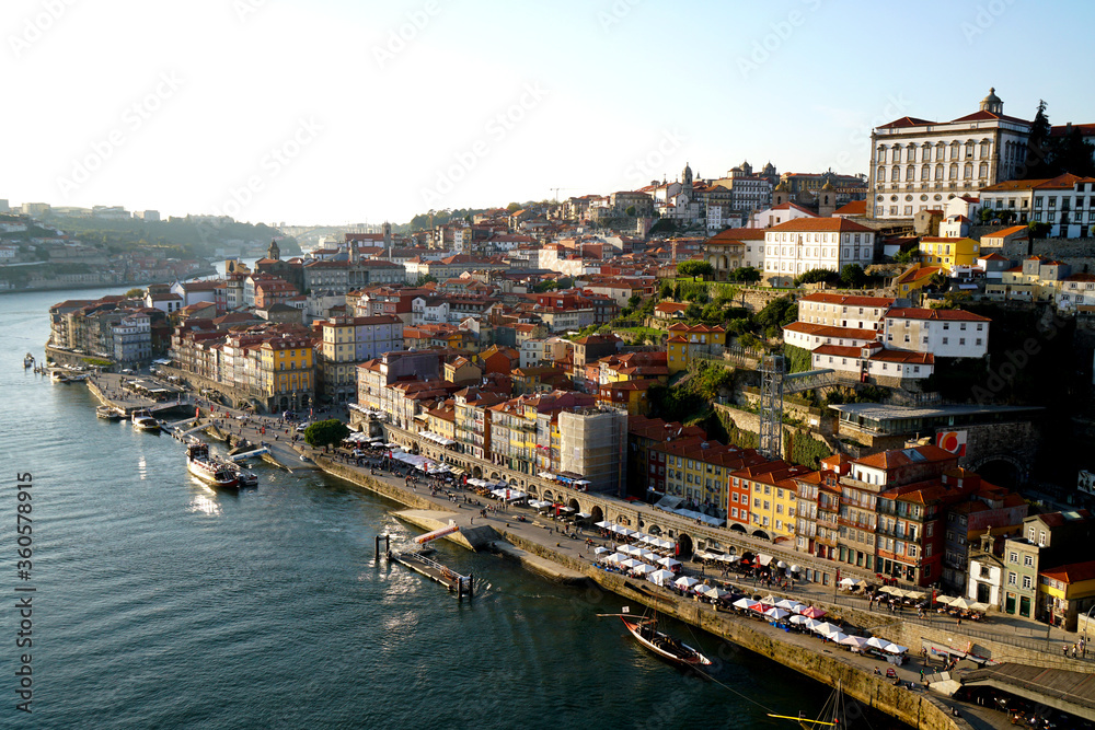 Obraz premium view from Dom Luis bridge over old town of Porto and Douro river