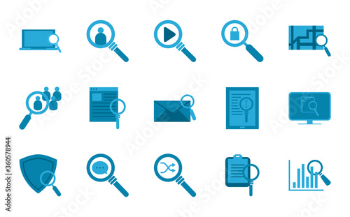 searching lupes flat style icon set vector design