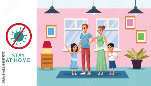 parents couple with son and daughter stay at home campaign