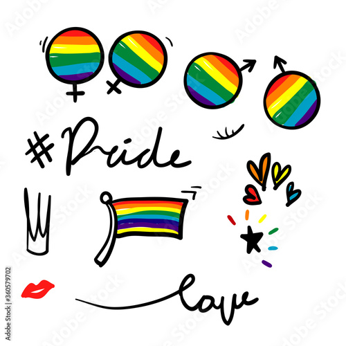 Hand drawn pride, love, with rainbow symbol for Gay slogan and LGBT rights. doodle vector
