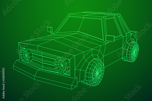 Car sedan vehicle personal transport. Automobile transportation concept. Wireframe low poly mesh vector illustration.