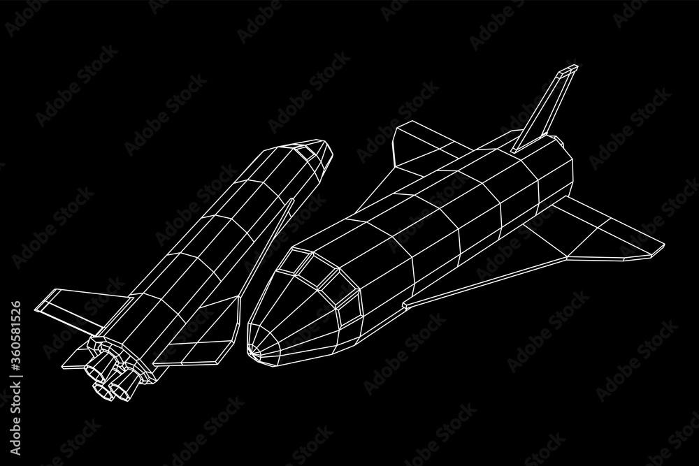 Space ship shuttle. Wireframe low poly mesh vector illustration. Space ship shuttle. Wireframe low poly mesh vector illustration.