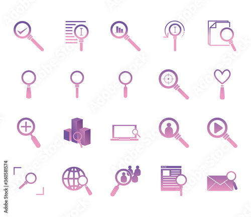 searching lupes gradient style icon set vector design