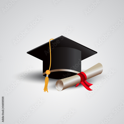 3d graduation caps with paper certificate vector illustration