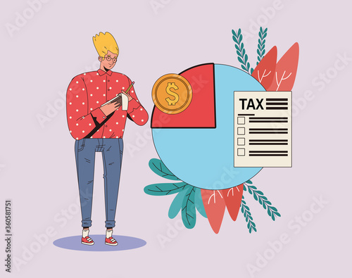 young man with tax day pay