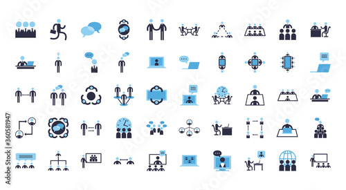 Businessmen avatars meeting flat style icon set vector design