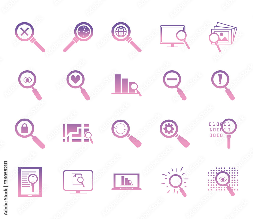 searching lupes gradient style icon set vector design searching lupes gradient style icon set vector design