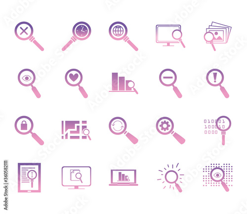 searching lupes gradient style icon set vector design