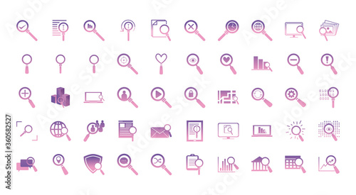 searching lupes gradient style icon set vector design
