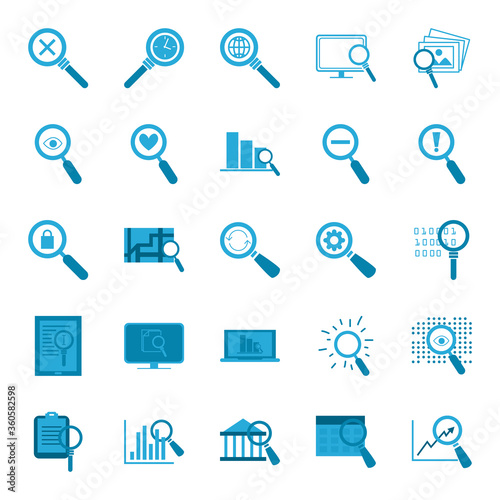 searching lupes flat style icon set vector design