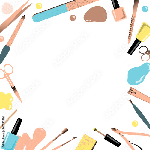 Frame with accessories for manicure. Vector illustration.