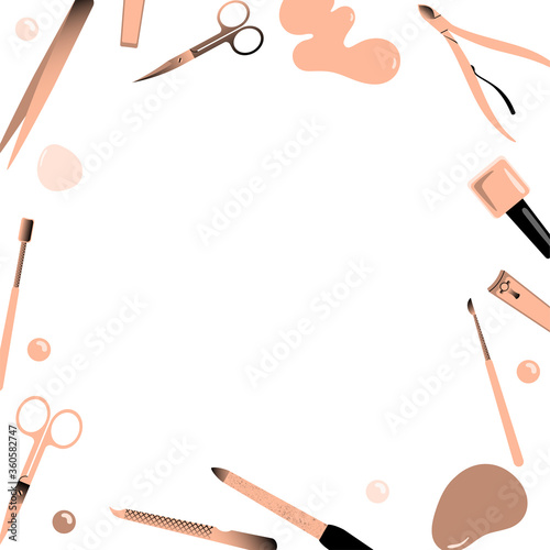 Frame with accessories for manicure. Vector illustration.