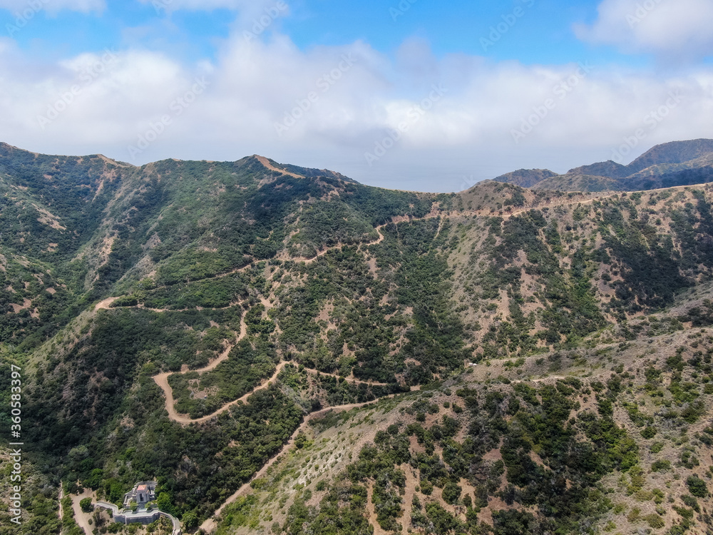 Aerial view of hiking trails on the top of Santa Catalina Island mountains. California, USA Aerial view of hiking trails on the top of Santa Catalina Island mountains. California, USA