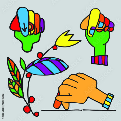 simple colorful hand illustrations in vivid colors